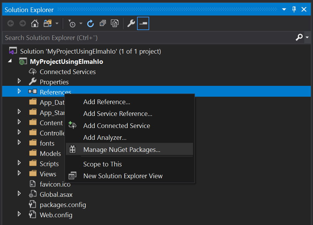 Open Manage NuGet Packages