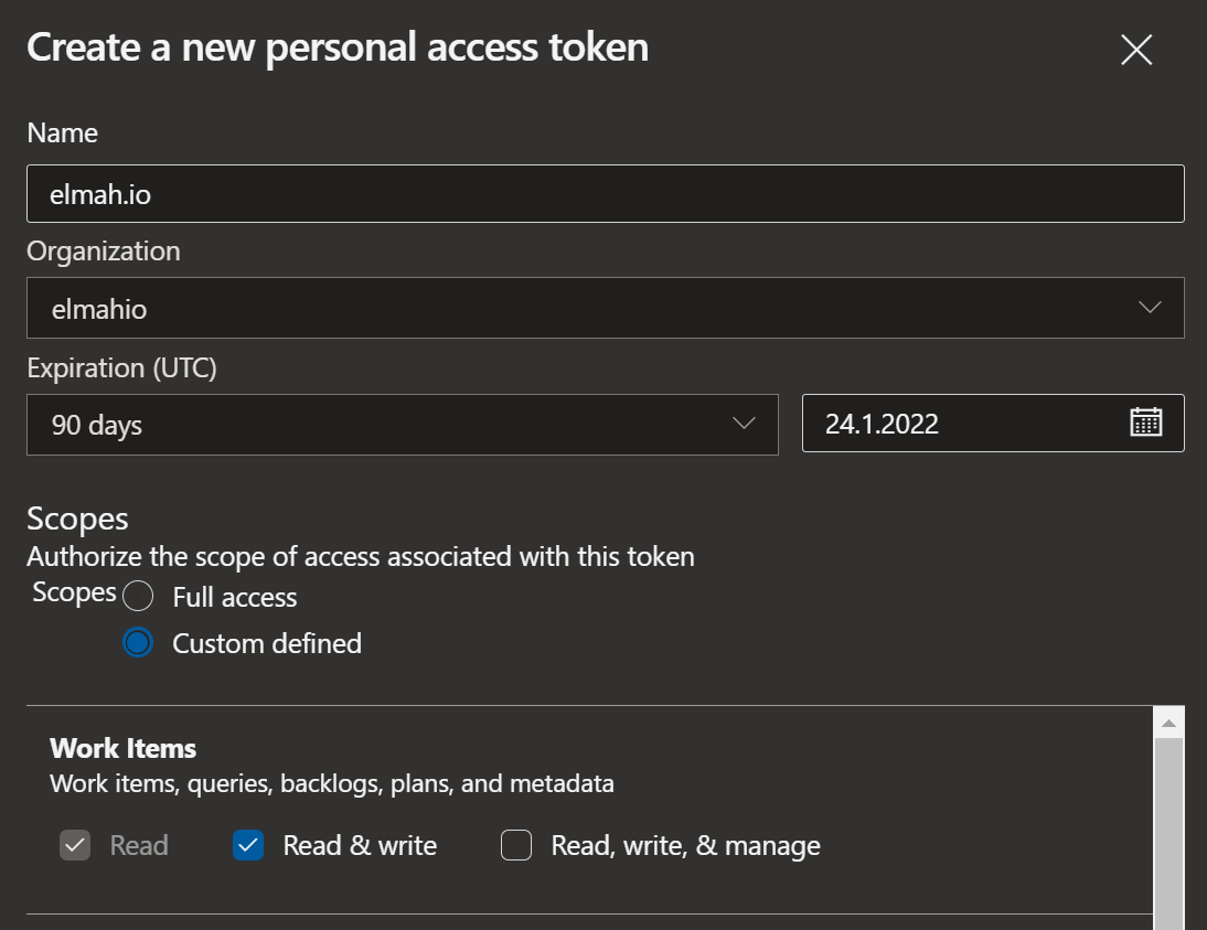 Create personal access token