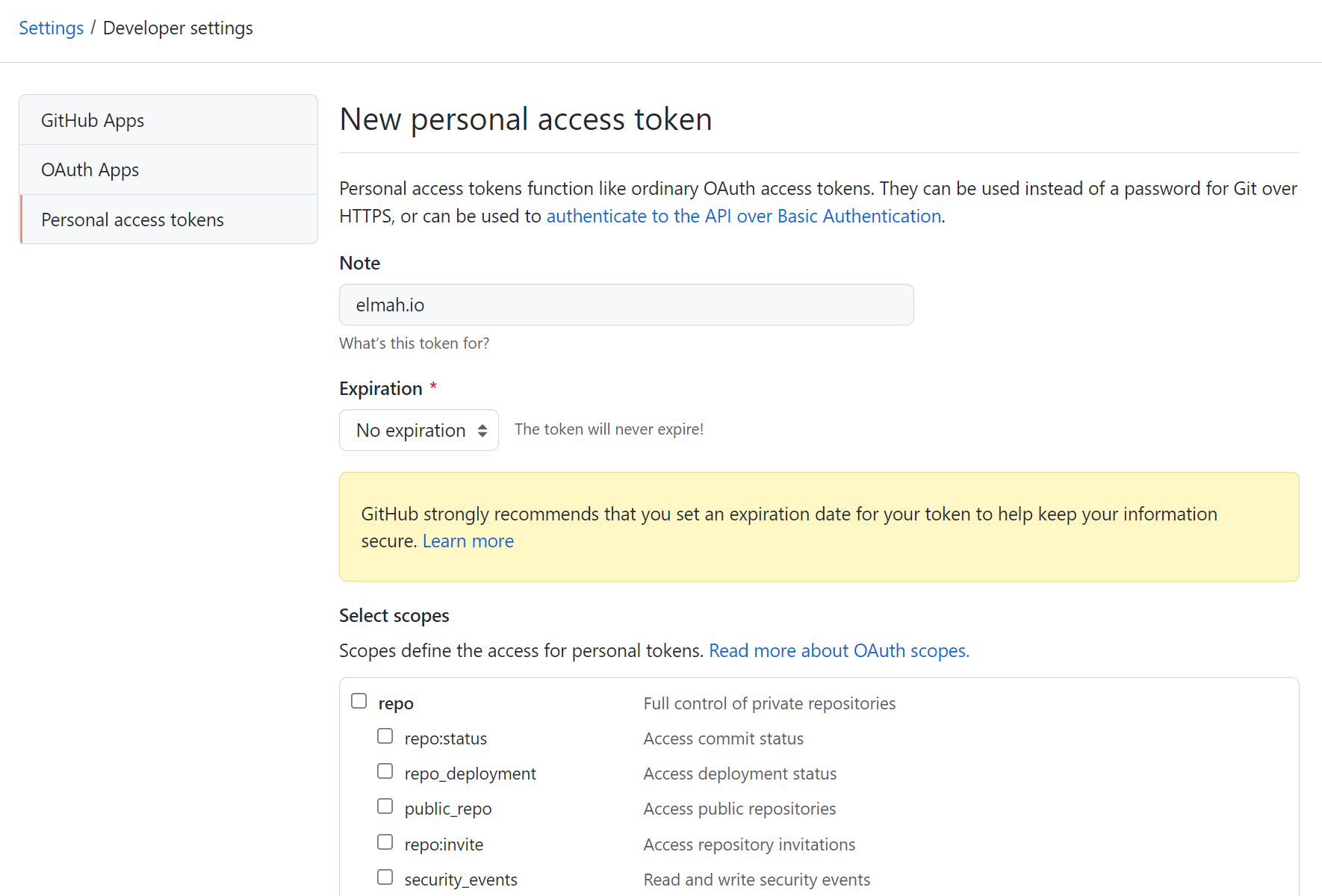 OAuth Tokens Page