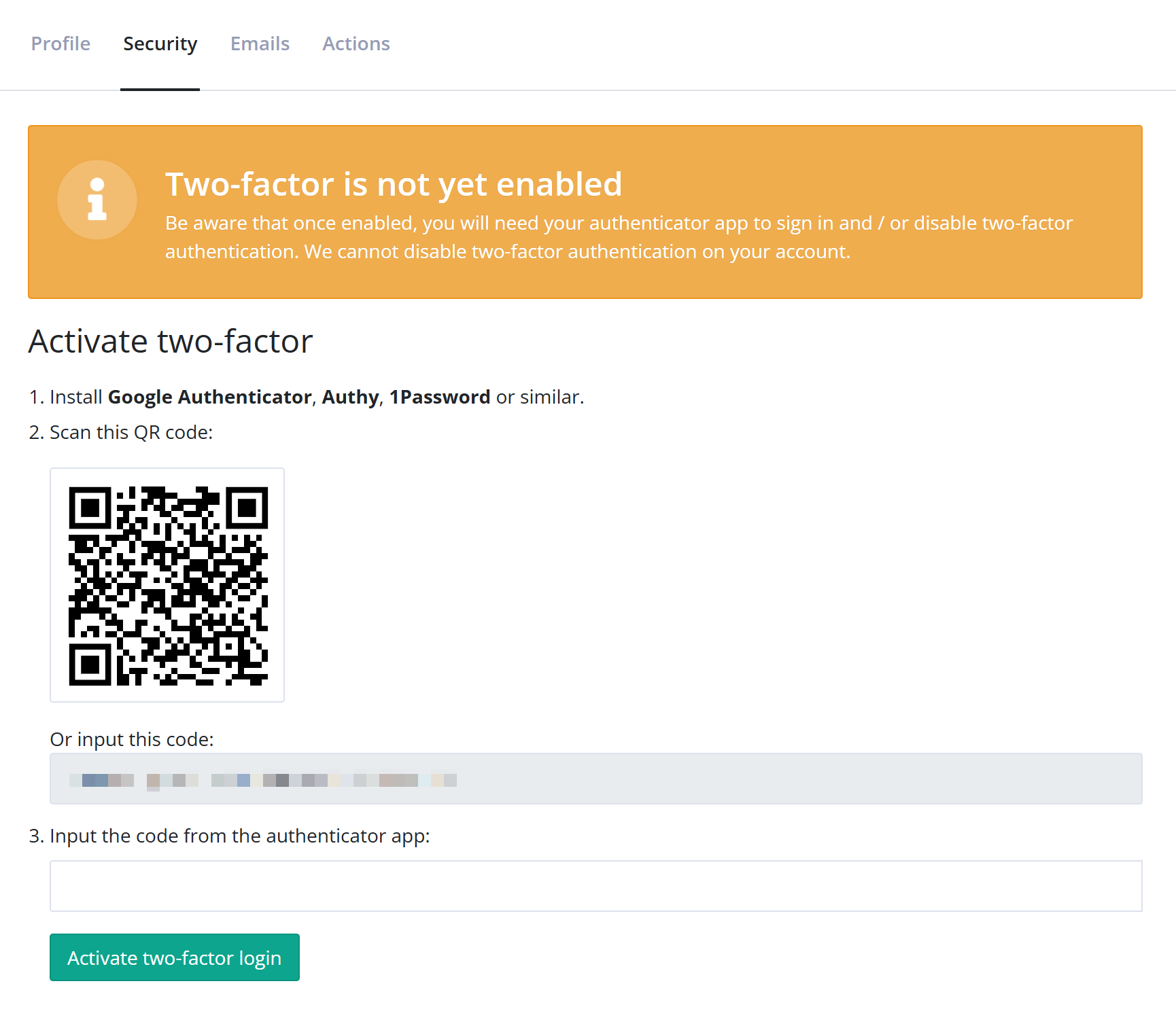 Enable two-factor