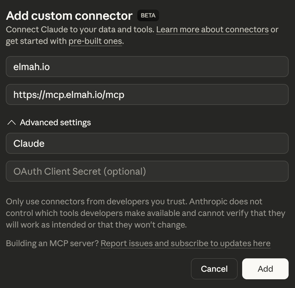 Claude Desktop input elmah.io values
