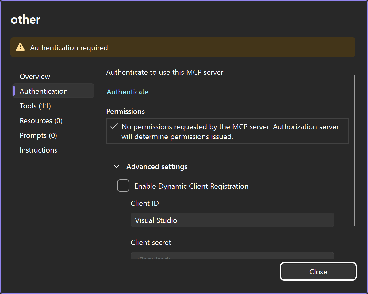 Authenticate MCP server