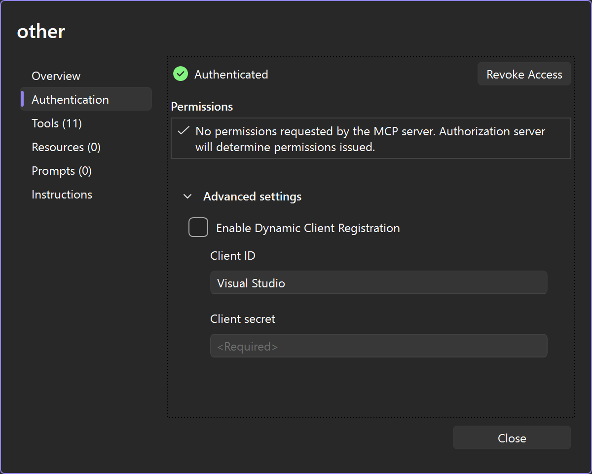 MCP server authenticated