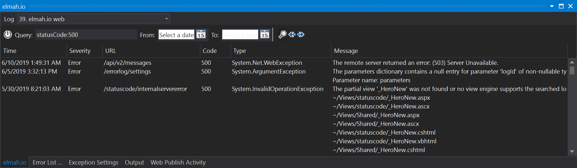 Browse a log inside Visual Studio